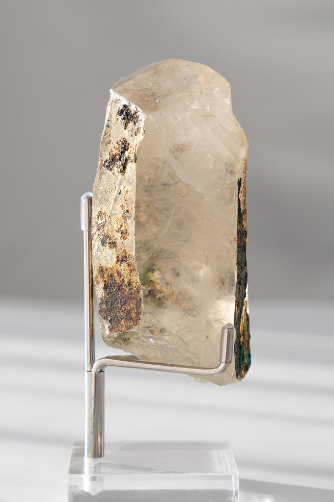 polished Quartz point with Chrysocolla