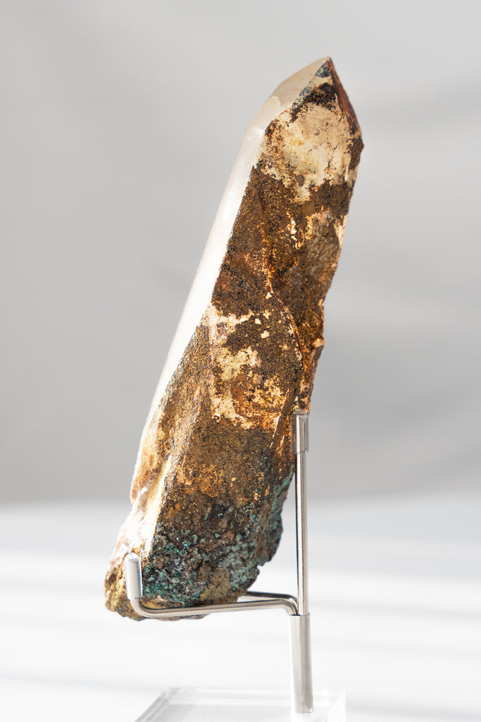 rare half Quartz point with Chrysocolla