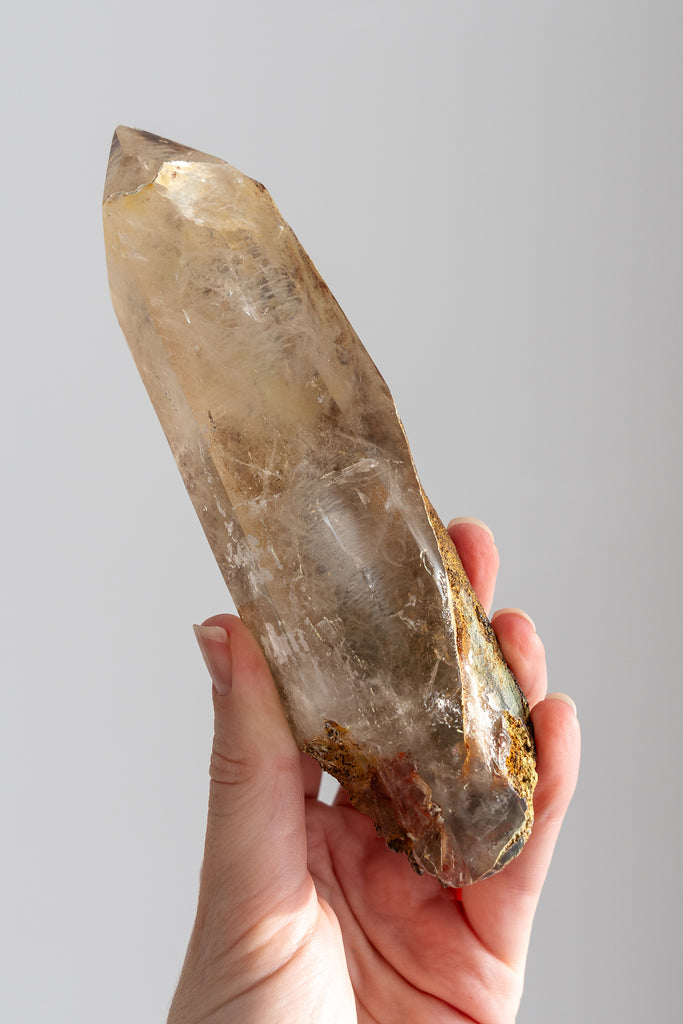 rare half Quartz point with Chrysocolla