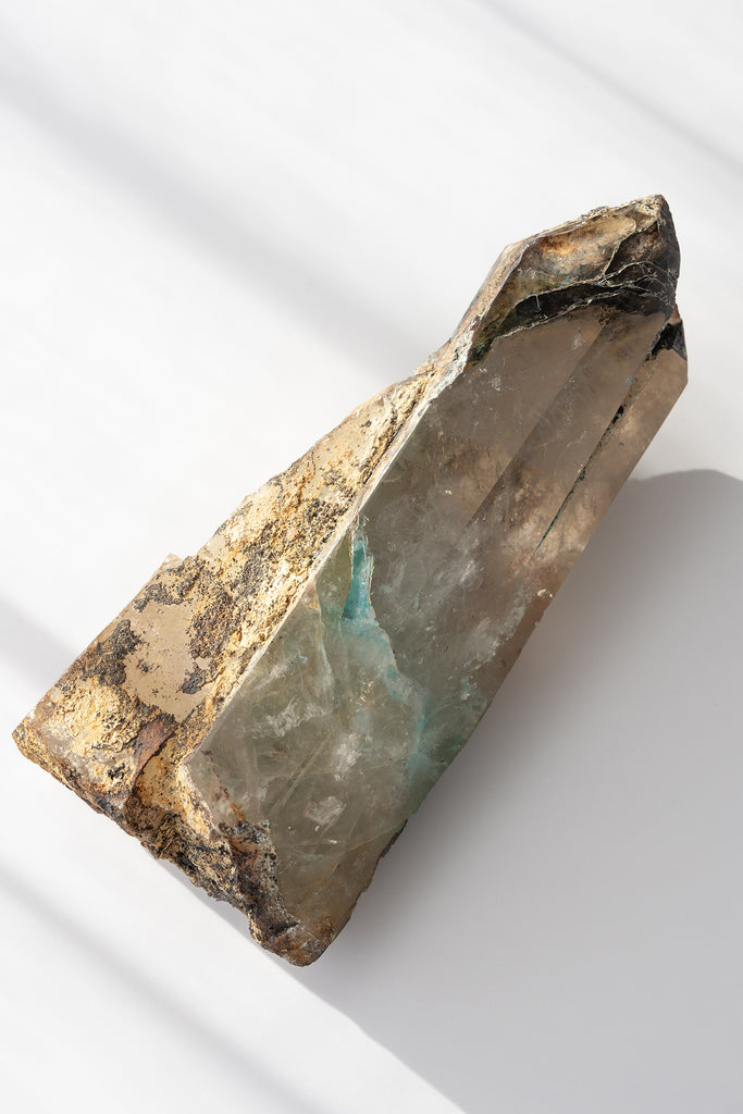 rare half Quartz point with Chrysocolla