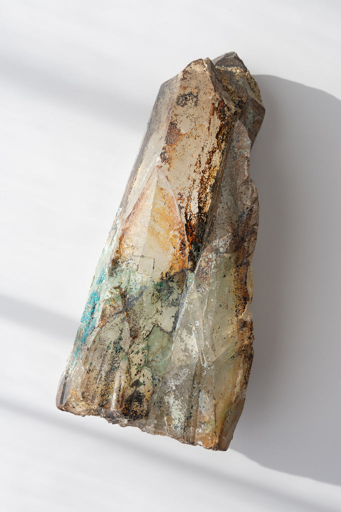 rare half Quartz point with Chrysocolla