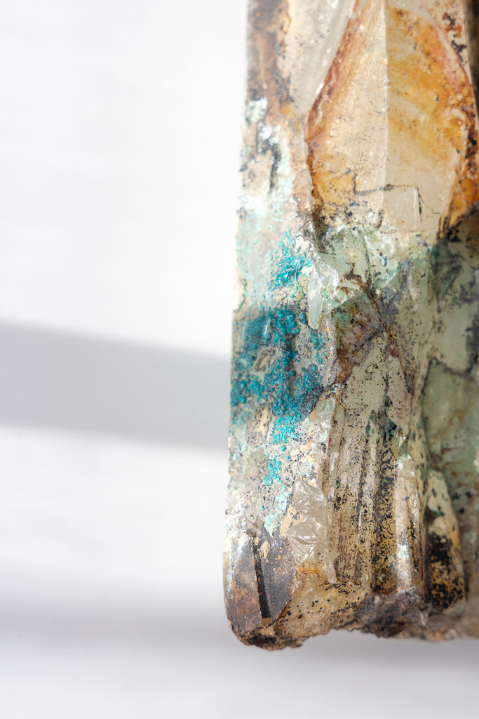 rare half Quartz point with Chrysocolla