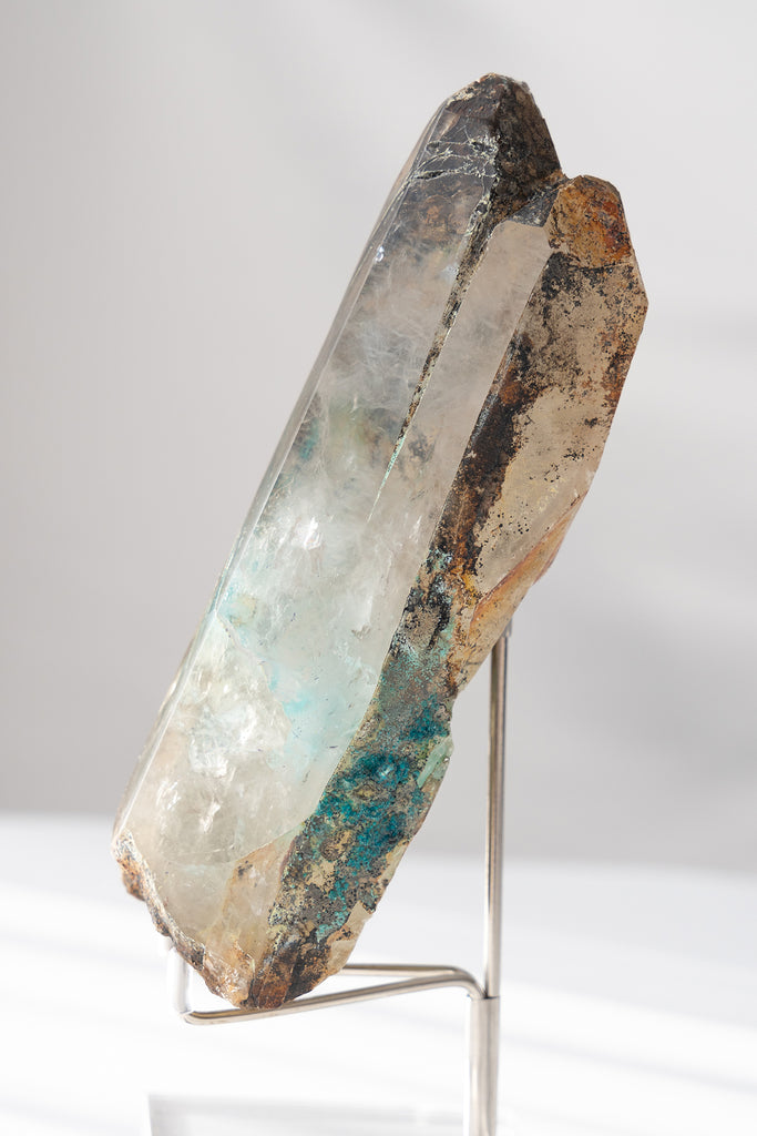 rare half Quartz point with Chrysocolla