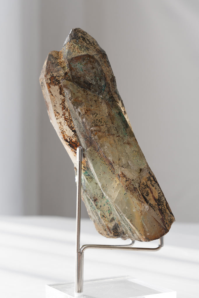 rare half Quartz point with Chrysocolla