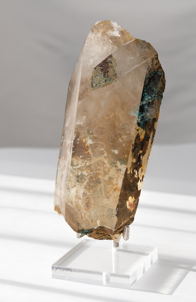 rare half Quartz point with Chrysocolla
