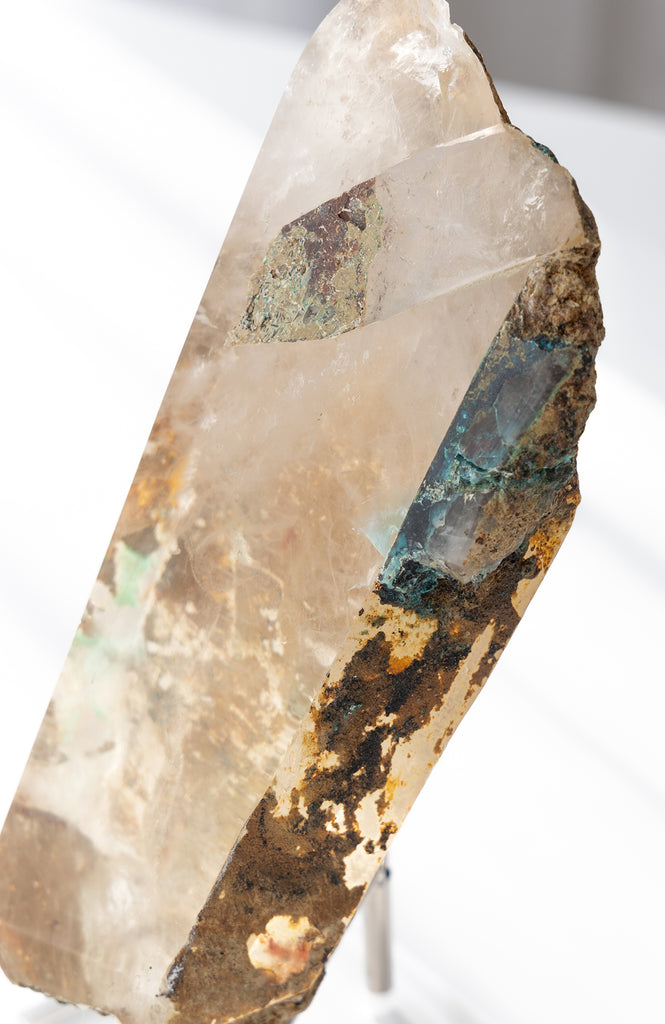 rare half Quartz point with Chrysocolla