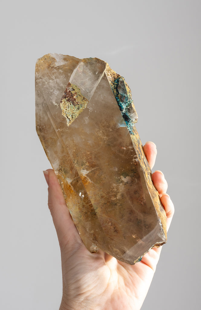  Quartz point with Chrysocolla