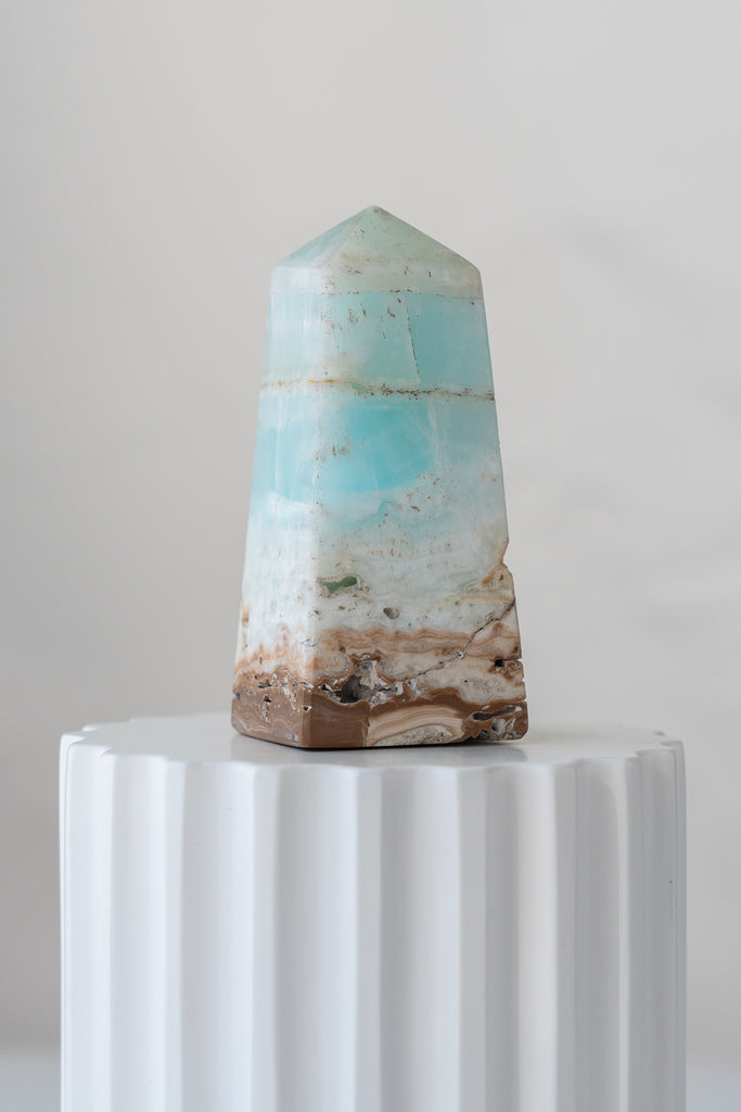 Caribbean Blue Calcite Obelisk Tower