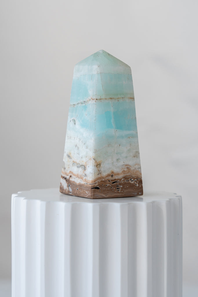 Caribbean Blue Calcite Obelisk Tower