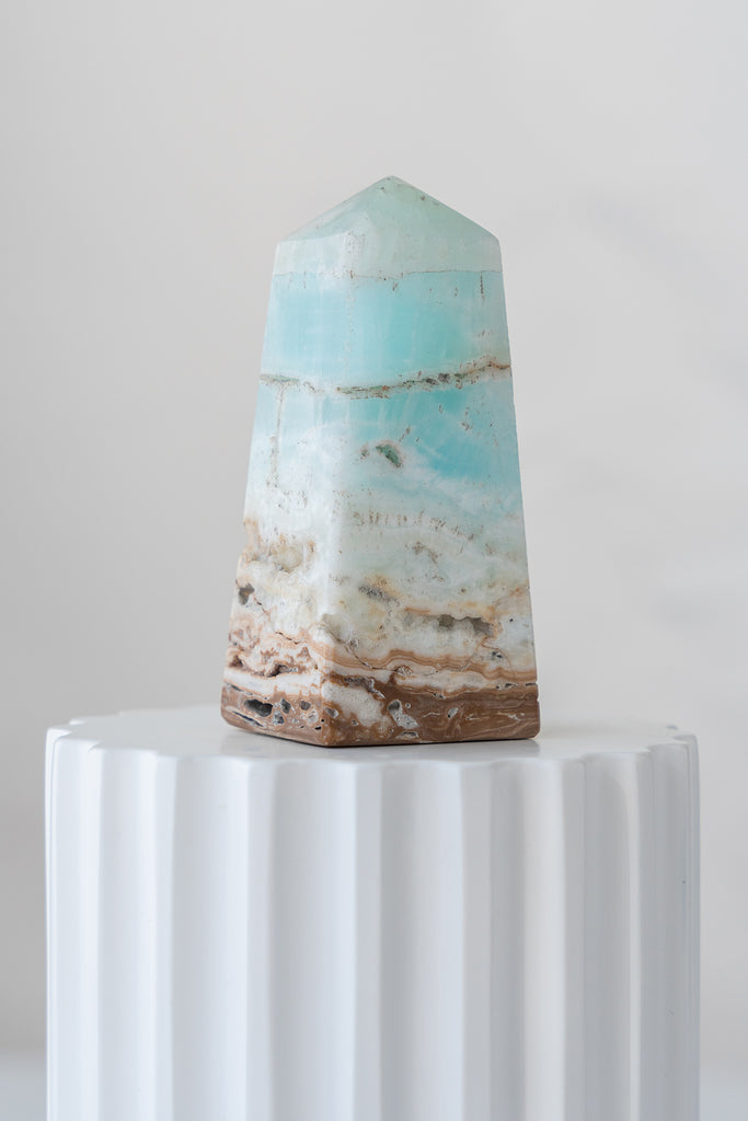 Caribbean Blue Calcite Obelisk Tower
