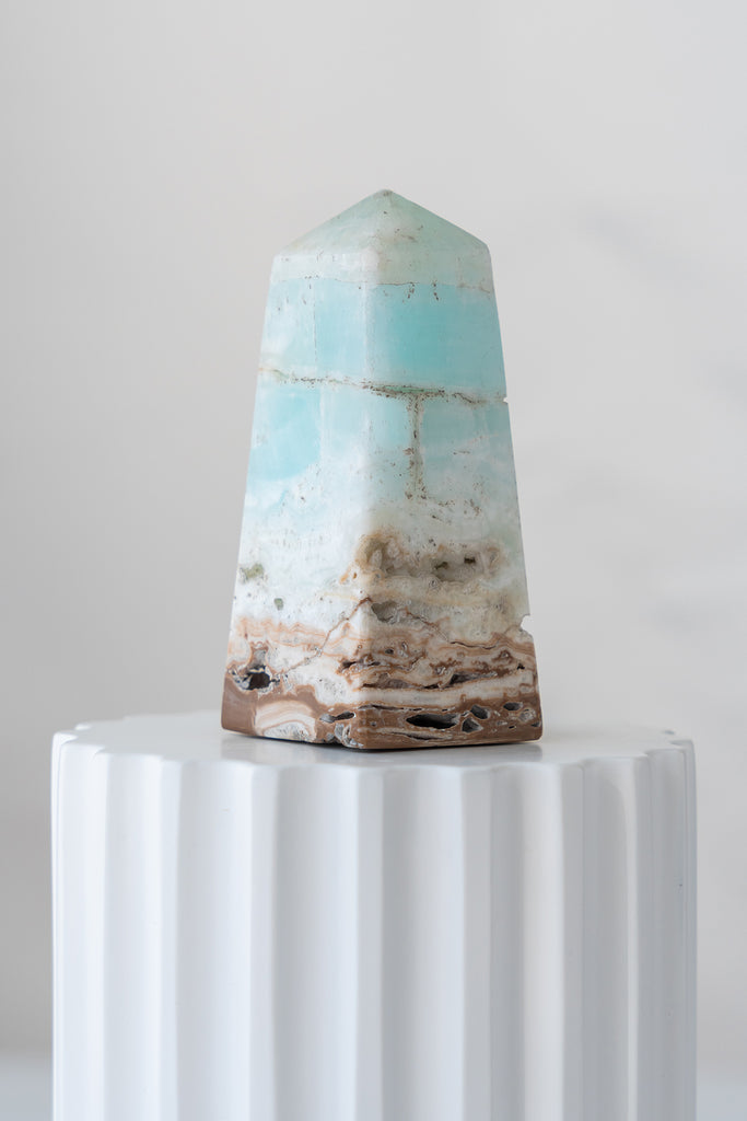 Caribbean Blue Calcite Obelisk Tower