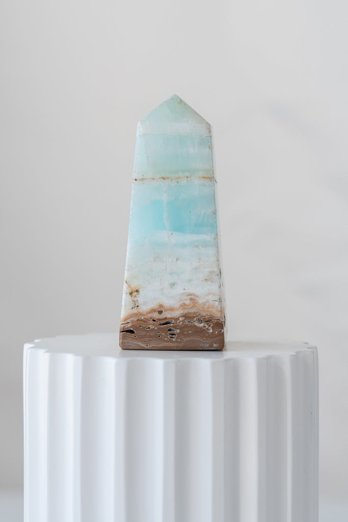 Caribbean Blue Calcite Obelisk Tower