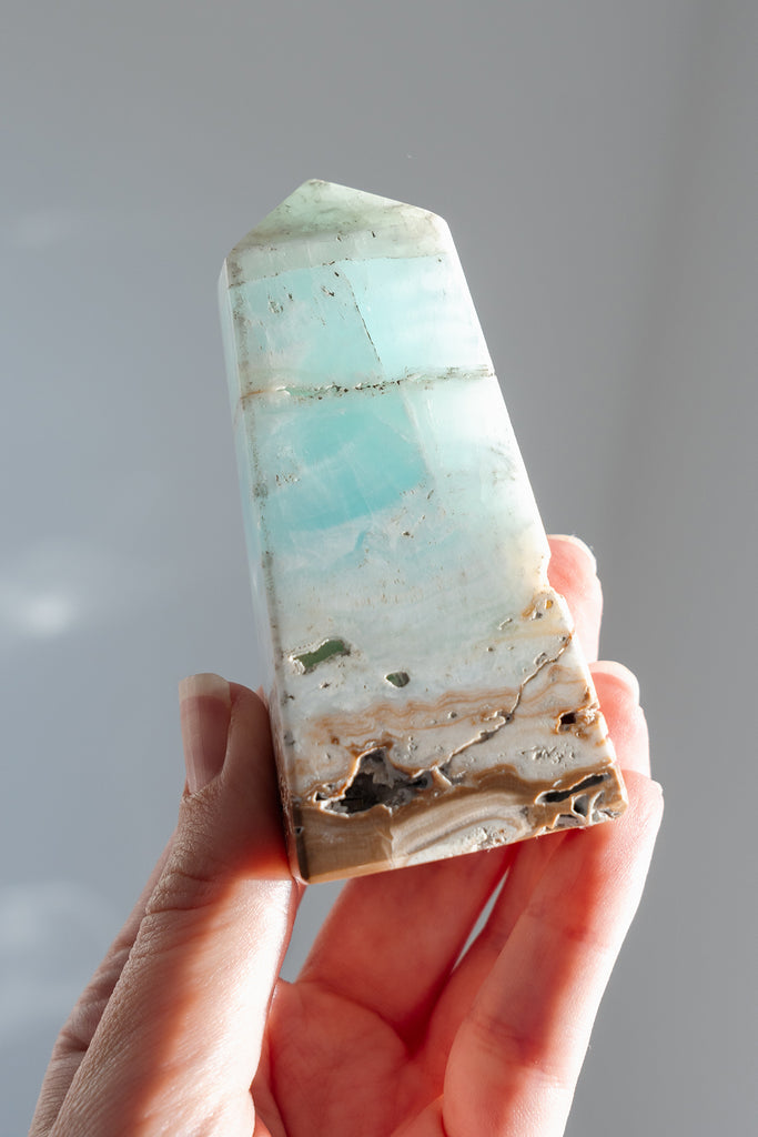 Caribbean Blue Calcite Obelisk Tower