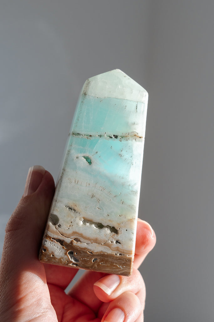 Caribbean Blue Calcite Obelisk Tower