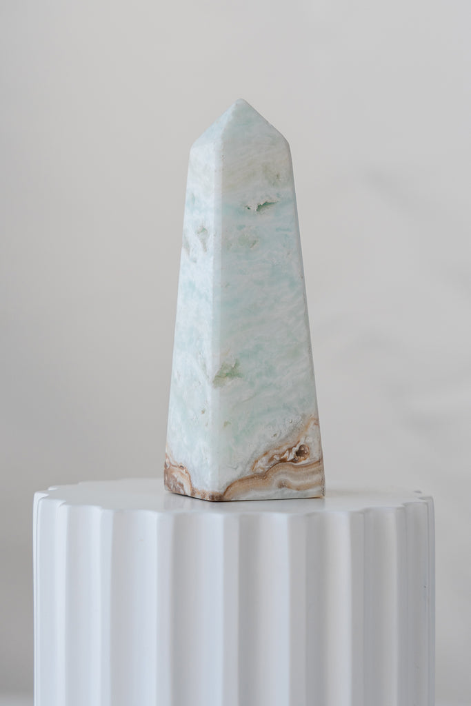 Caribbean Blue Calcite Obelisk Tower