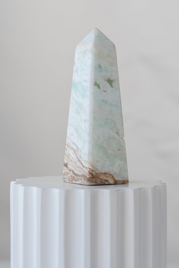 Caribbean Blue Calcite Obelisk Tower