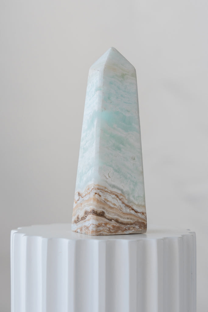 Caribbean Blue Calcite Obelisk Tower