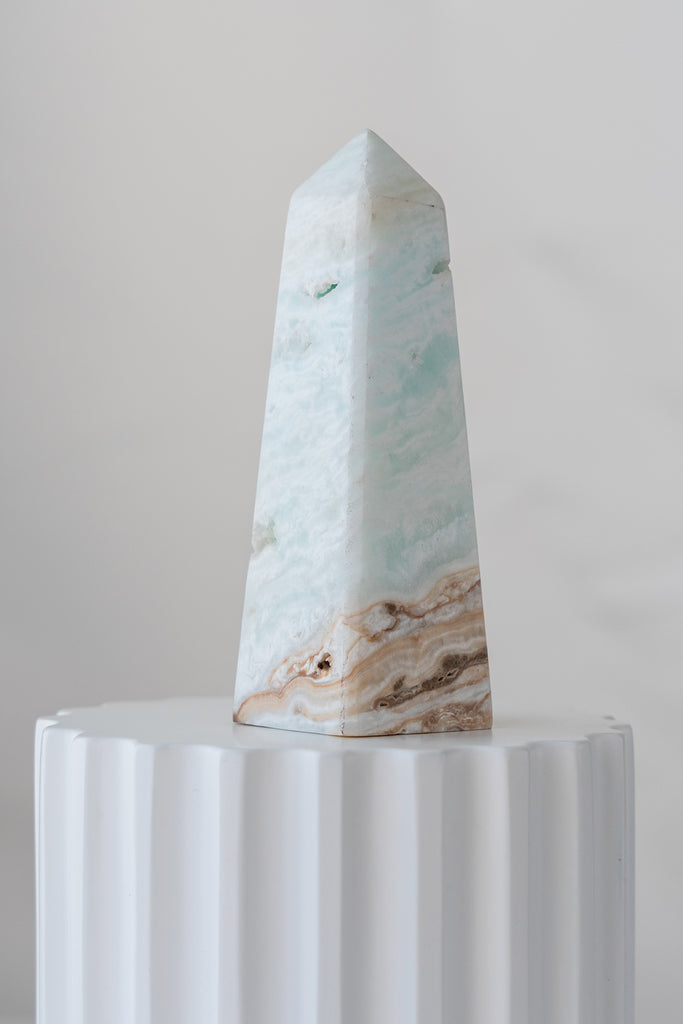 Caribbean Blue Calcite Obelisk Tower