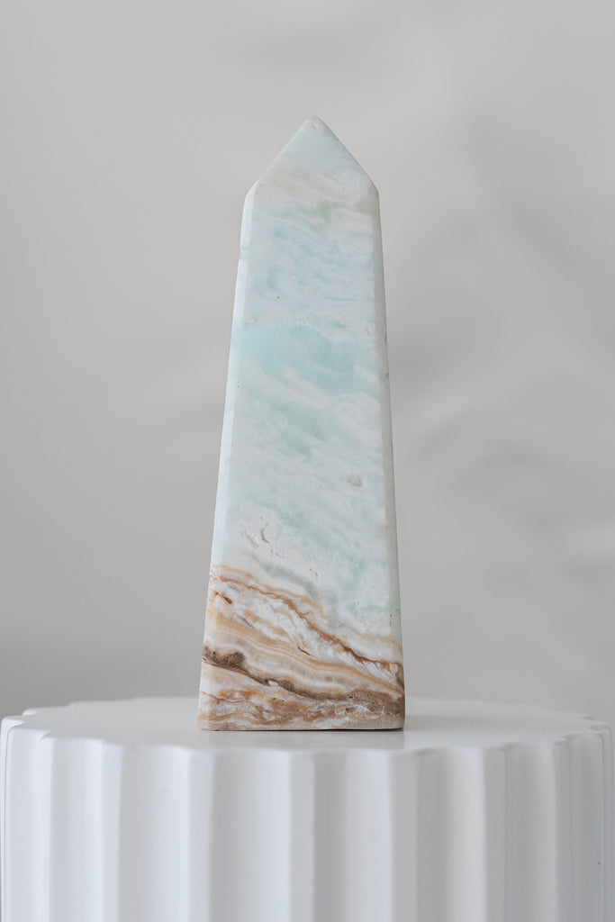 Caribbean Blue Calcite Obelisk Tower