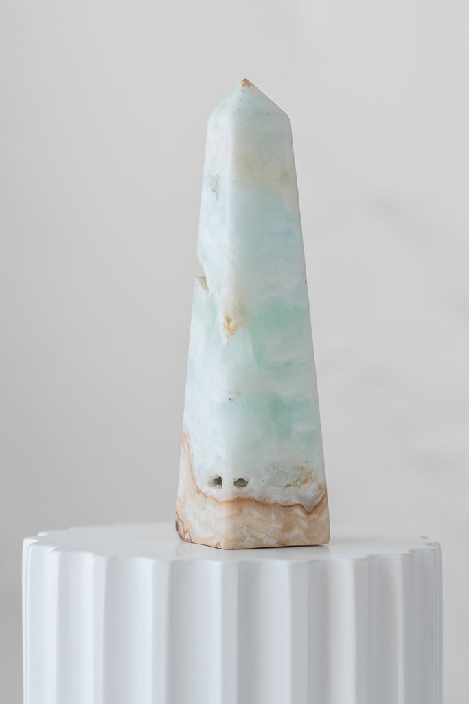 Caribbean Blue Calcite Obelisk Tower