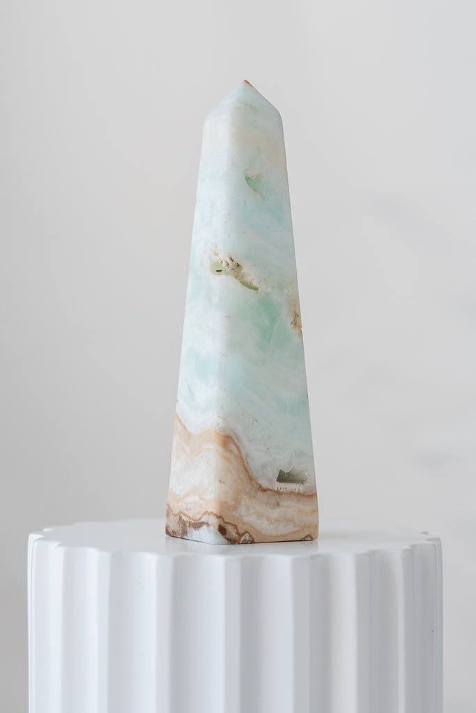 Caribbean Blue Calcite Obelisk Tower
