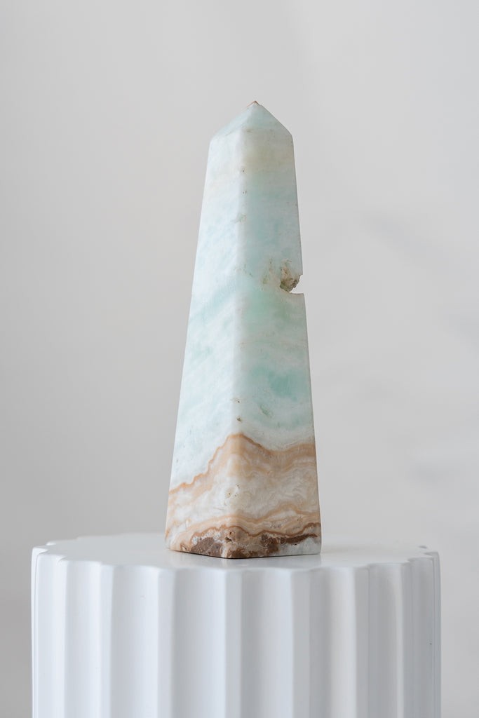 Caribbean Blue Calcite Obelisk Tower