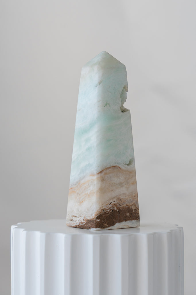 Caribbean Blue Calcite Obelisk Tower