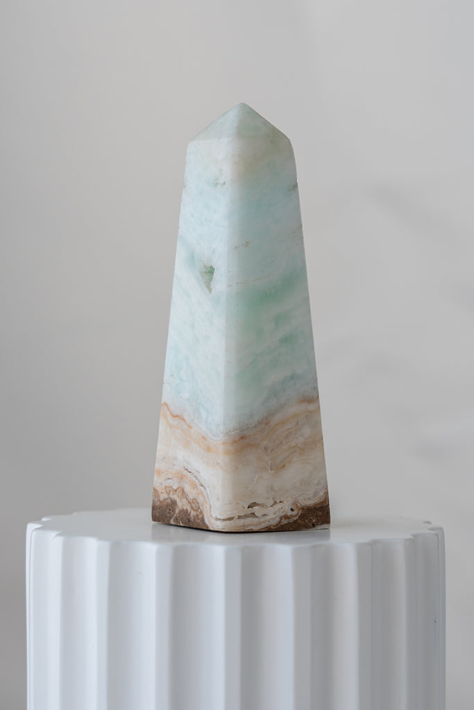 Caribbean Blue Calcite Obelisk Tower