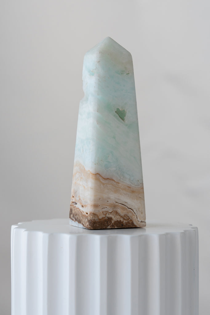 Caribbean Blue Calcite Obelisk Tower