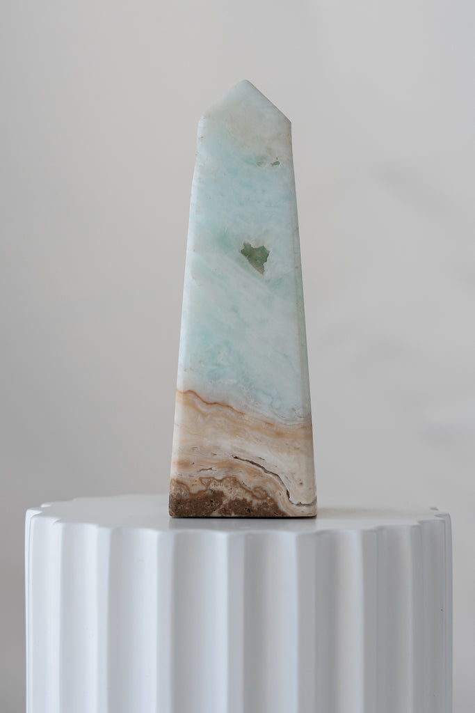 Caribbean Blue Calcite Obelisk Tower