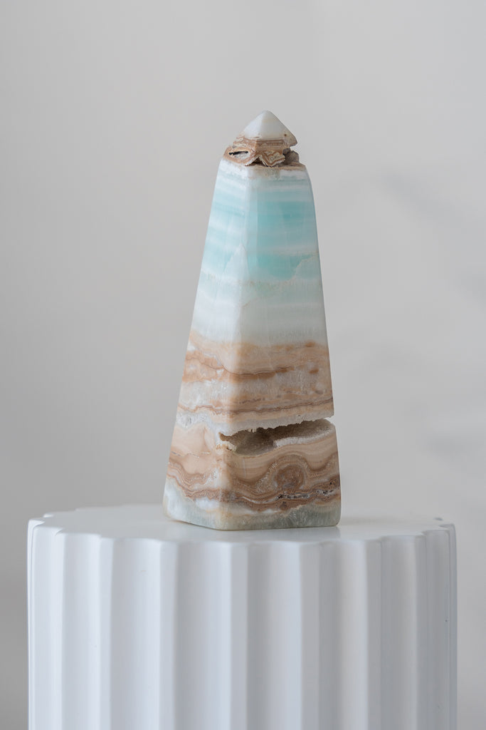 Caribbean Blue Calcite Obelisk Tower