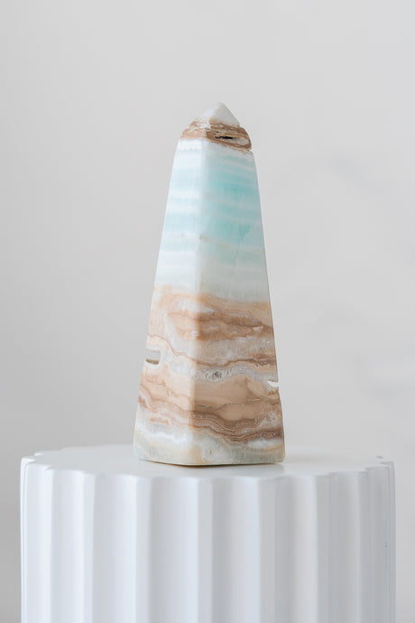Caribbean Blue Calcite Obelisk Tower