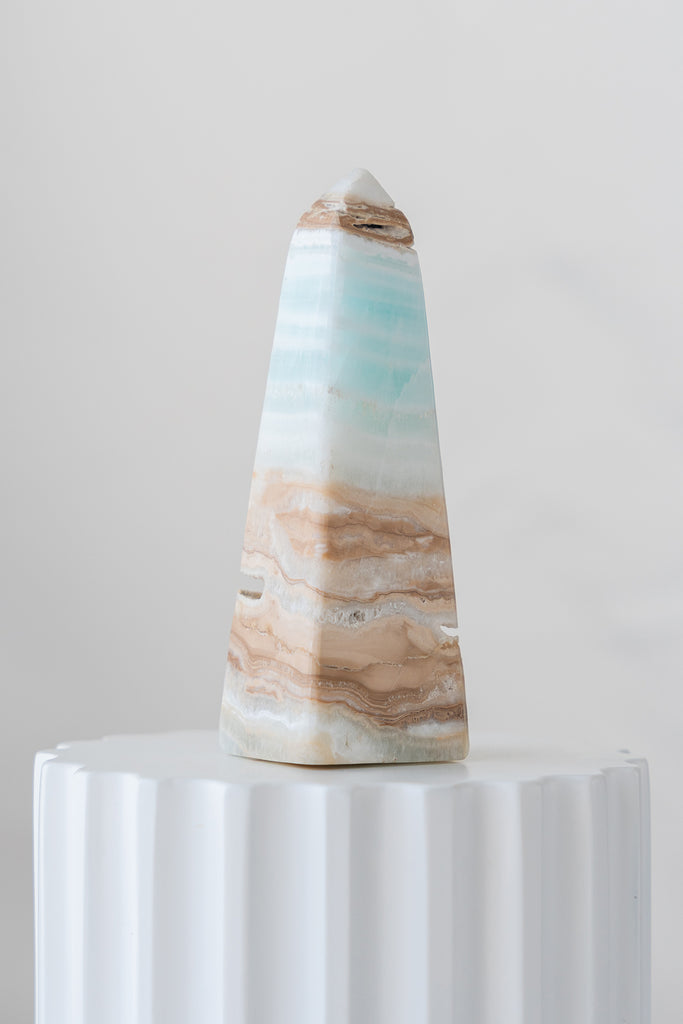 Caribbean Blue Calcite Obelisk Tower