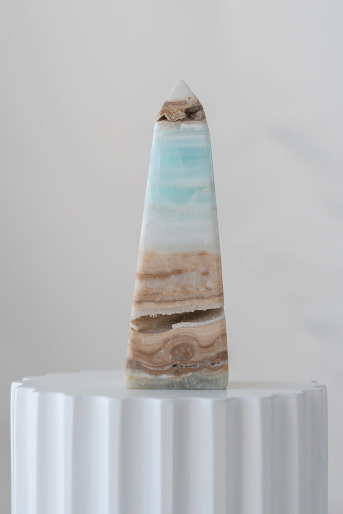 Caribbean Blue Calcite Obelisk Tower