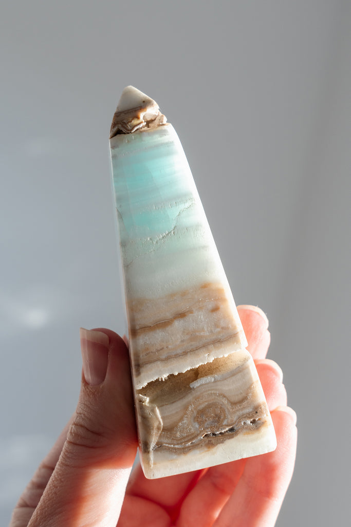 Caribbean Blue Calcite Obelisk Tower