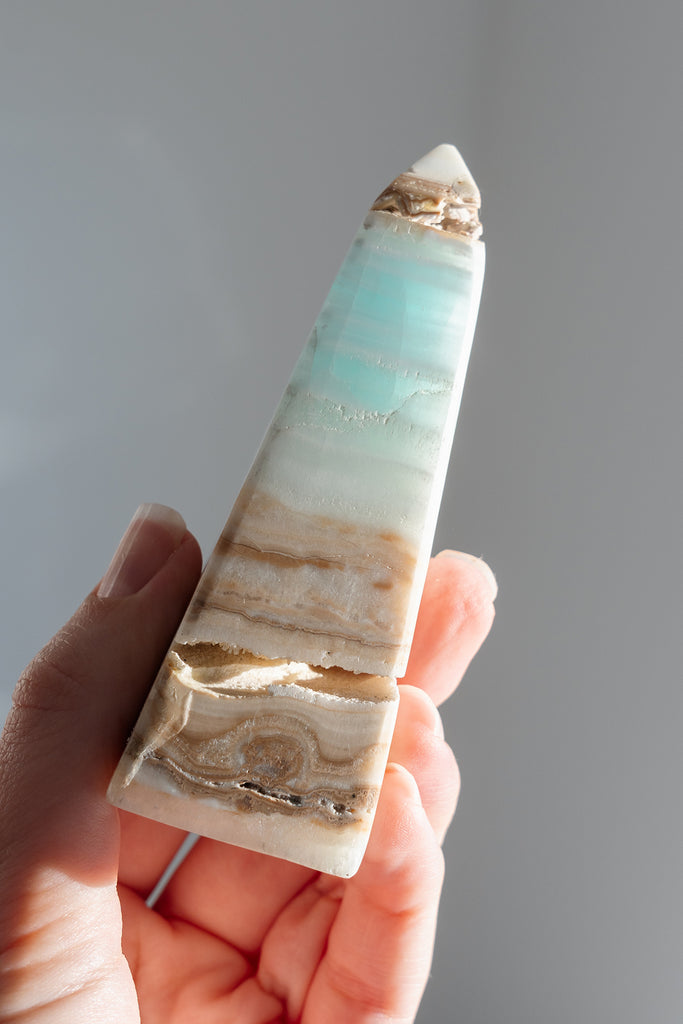 Caribbean Blue Calcite Obelisk Tower