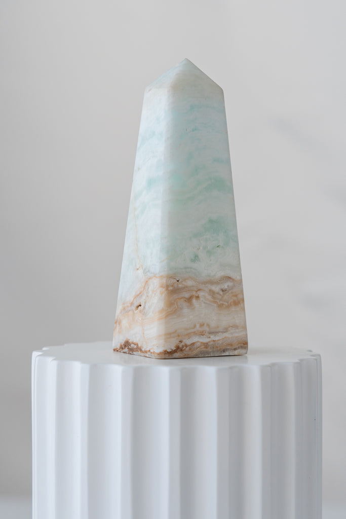 Caribbean Blue Calcite Obelisk Tower