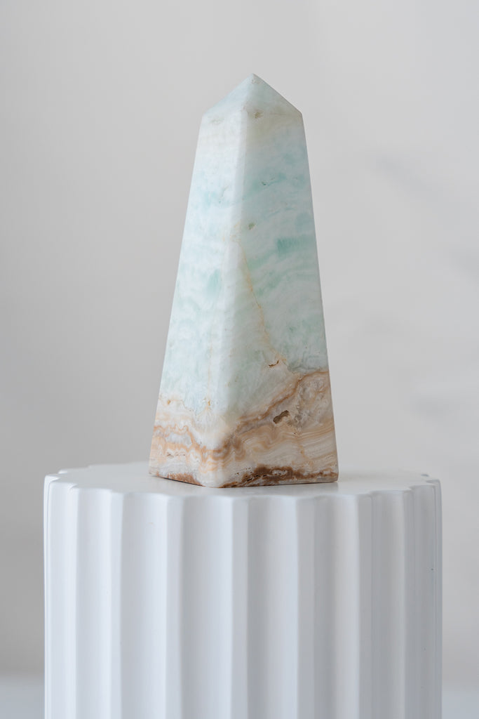 Caribbean Blue Calcite Obelisk Tower