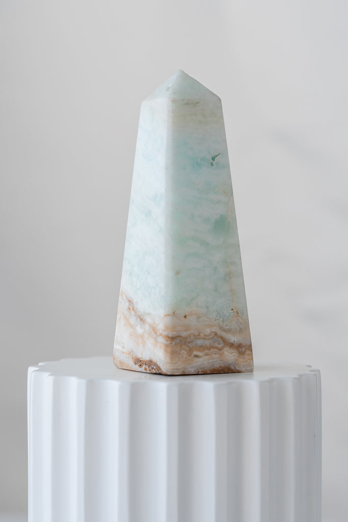Caribbean Blue Calcite Obelisk Tower