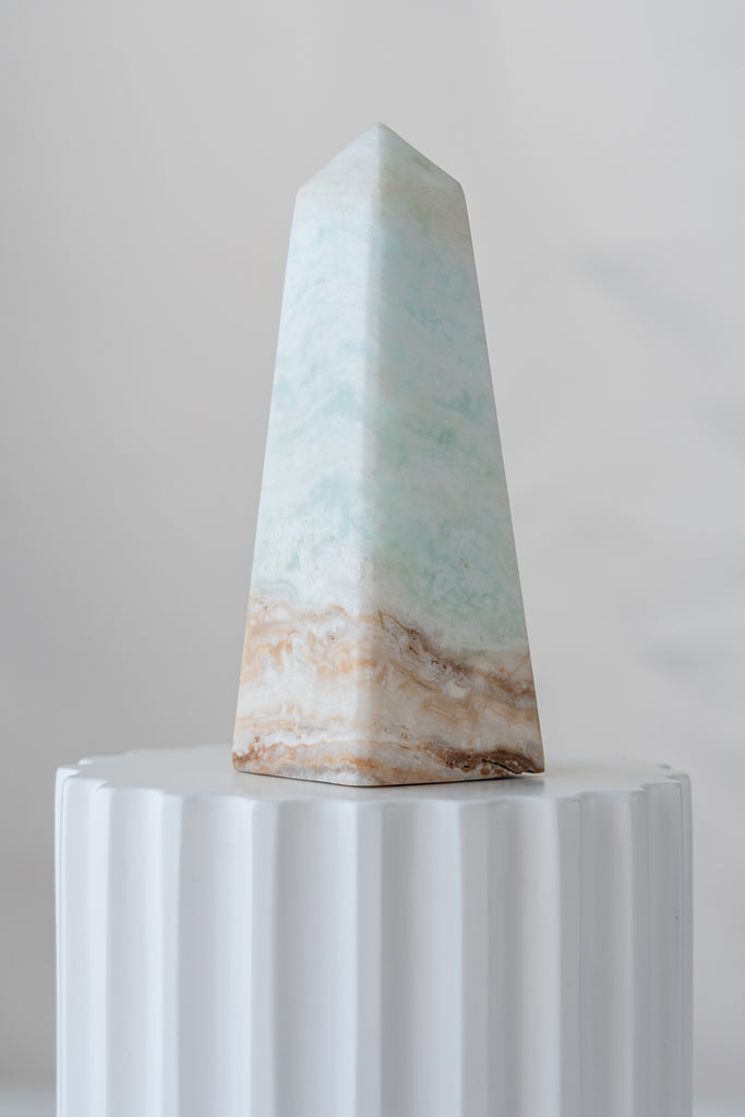 Caribbean Blue Calcite Obelisk Tower