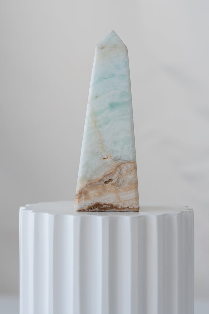Caribbean Blue Calcite Obelisk Tower