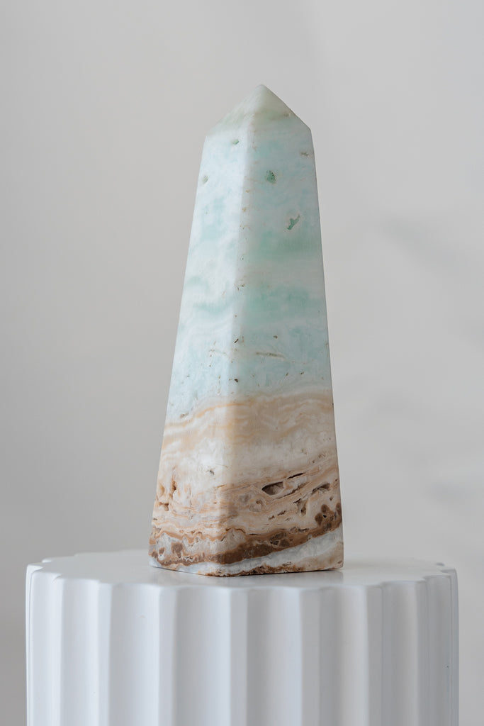 Caribbean Blue Calcite Obelisk Tower