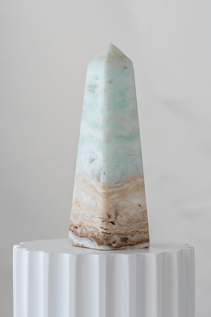 Caribbean Blue Calcite Obelisk Tower