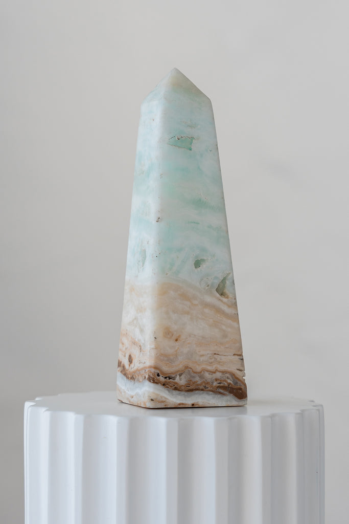Caribbean Blue Calcite Obelisk Tower