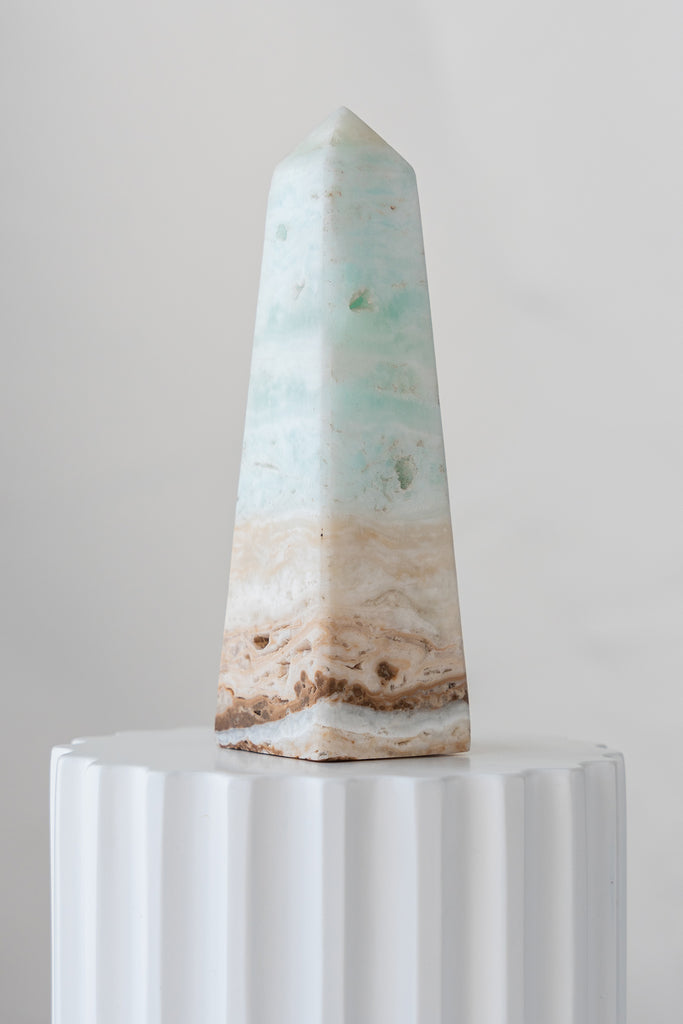 Caribbean Blue Calcite Obelisk Tower