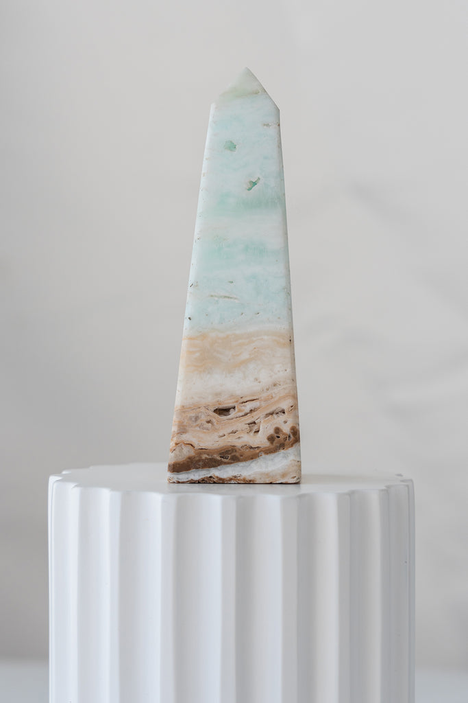 Caribbean Blue Calcite Obelisk Tower
