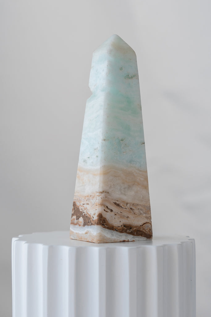 Caribbean Blue Calcite Obelisk Tower