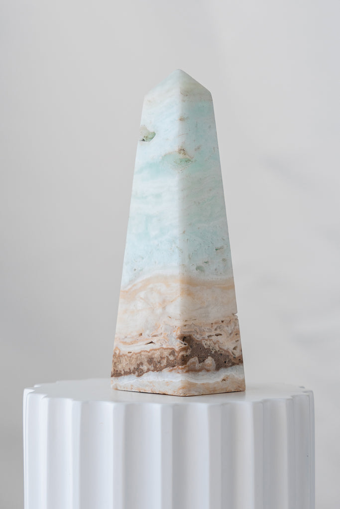 Caribbean Blue Calcite Obelisk Tower