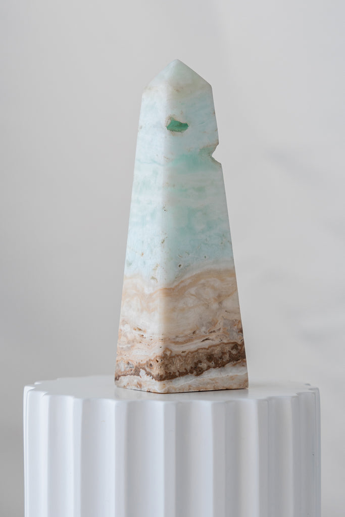 Caribbean Blue Calcite Obelisk Tower