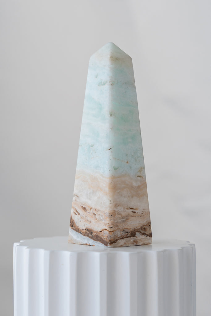 Caribbean Blue Calcite Obelisk Tower